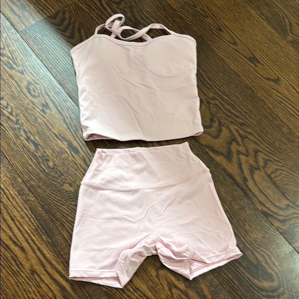 Women’s Pink Strappy Crop Top & High-Waist Shorts Set